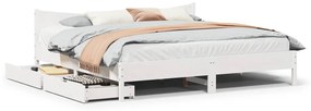 Estrutura de cama c/ gavetas 180x200 cm pinho maciça branco