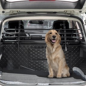 Grade de Segurança de Carro para Cães Ajustável em Largura e Altura 85-140x40x50cm Grade Separadora para Porta Malas de Carro Universal Metal Preto