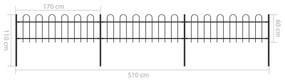 Cerca jardim com topo em aros 5,1x0,6 m aço preto