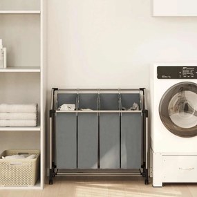 Cesto para roupa suja com rodas 4 compartimentos cinzento