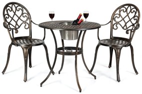 Conjunto de 3 peças de alumínio fundido para mesa de bistrô ao ar livre e 2 cadeiras de bistrô com balde de gelo amovível resistente Bronze