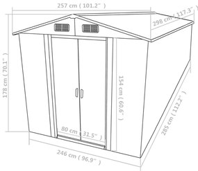 Abrigo de jardim 257x298x178 cm metal cinzento