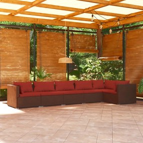 vidaXL 6 pcs conjunto lounge jardim c/ almofadões vime PE castanho