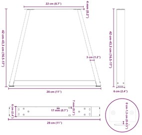 Pés para mesa de centro em V 2 peças preto 28x(42-43,3) cm aço