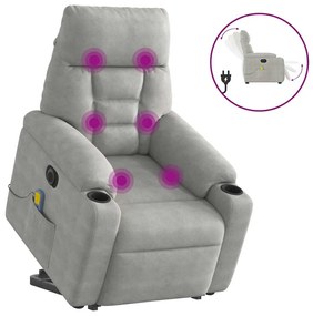 vidaXL Poltrona massagens elétrica elevatória microfibra cinza-claro