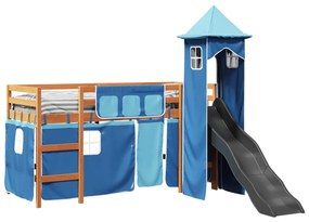 Cama alta para criança com torre 90x190 cm pinho maciço azul