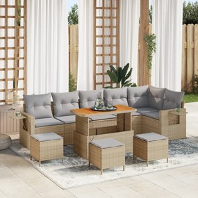 Conjunto de Sofá de Jardim vidaXL 10 Peças com Almofadas Bege Vime Sin