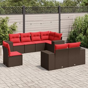 vidaXL 8 pcs conjunto sofás de jardim c/ almofadões vime PE castanho