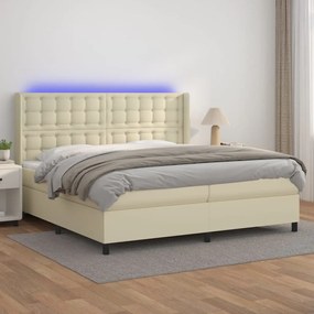 vidaXL Cama box spring c/ colchão/LED 200x200cm couro artificial creme