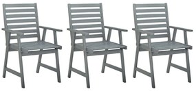Cadeiras de jantar para jardim 3 pcs acácia maciça cinzento
