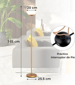 Candeeiro de pé moderno 165 cm com abajur de vidro e base pesada Interruptor de pé Luz decorativa dourado