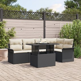 vidaXL Conjunto de Sofá de Jardim de 6 Peças com Almofadas Preto Vime Sintético