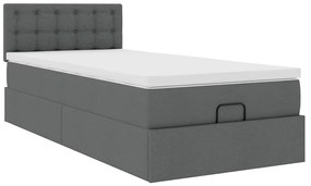 Cama otomana com colchão &amp; LEDs 90x200cm tecido cinzento escuro