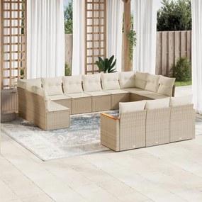 vidaXL 13 pcs conjunto de sofás p/ jardim com almofadões vime PE bege