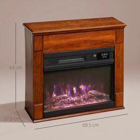 Lareira elétrica de 1000 W/2000 W 68,5 x 27,5 x 63 cm,, lareira decorativa com efeito de chama 3D em 6 cores e 3 níveis de luminosidade,  castanho
