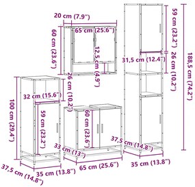 4 pcs conjunto móveis casa de banho derivados de madeira preto