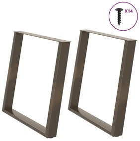Pés para mesa de jantar em formato de U, 2 peças, aço natural, 90 x (7