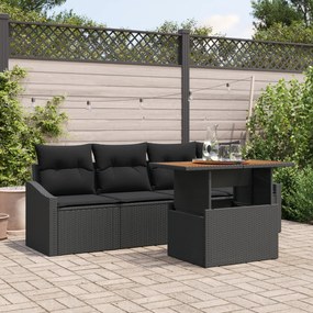 Conjunto de Sofás de Jardim com 5 Peças e Almofadas Preto Rattan