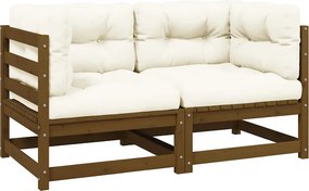vidaXL Sofá jardim 2 lugares c/ almofadões pinho maciço castanho-mel