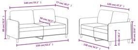 2 pcs conjunto de sofás veludo cinzento-claro