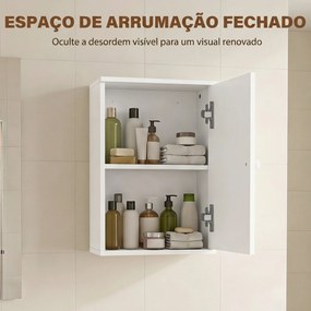 Armário de Parede para Casa de Banho com Porta de Fecho Suave e Prateleira Ajustável para Cozinha e Lavandaria 30x14x50 cm Branco