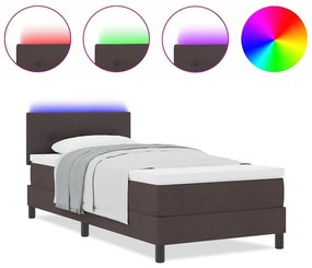 Cama Box com Colchão e LED Castanho Escuro 100x200 cm em Tecido