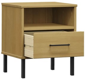 Mesa cabeceira c/ pernas de metal OSLO pinho maciço castanho