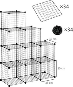 Estante modular em forma de cubo para montar, com 9 compartimentos em rede metálica, para sala de estar ou quarto, na cor preta