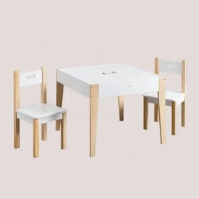 Conjunto De Mesa De Ardósia Com Armazenamento E 2 Cadeiras De Madeira Belfy Kids Branco - Sklum
