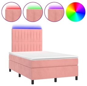 Cama box spring c/ colchão/LED 120x200 cm veludo rosa