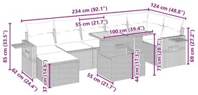 8 pcs conjunto de sofás p/ jardim com almofadões vime PE bege