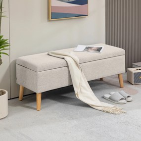 Banco com arrumação estofado com aspeto de linho para quarto, entrada ou sala de estar, capacidade de 220 Kg, 110 x 39 x 45 cm, bege