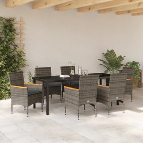 Conjunto de Jantar de Jardim vidaXL de 7 Peças com Almofadas Cinza Pol
