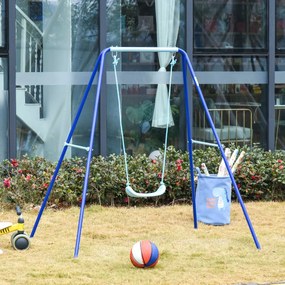 Outsunny Baloiço de Metal para Crianças acima de 3 Anos Conjunto de Baloiço com Assento e Corda Infantil para Pátio Jardim Carga Máx. 30 kg 140x120x170 cm Azul