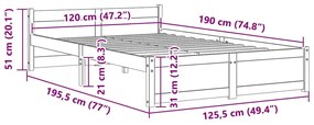 Estrutura de cama pequena casal 120x190 cm pinho maciço