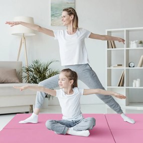 Colchão de ginástica com três dobras e alças de transporte e fechos de velcro 180 x 60 x 5 cm, rosa
