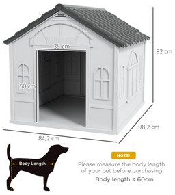 Casota para Cães 84,2x98,2x82 cm com Janelas e Teto com Imitação de Telhas Cinza