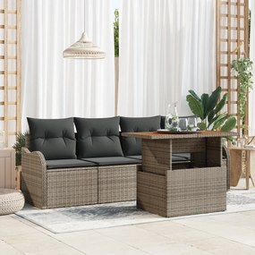 Conjunto de Sofás de Jardim vidaXL de 5 Peças com Almofadas Cinza Poli