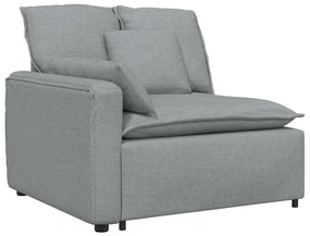 Sofá modular com pufes e almofadas cinzento-claro