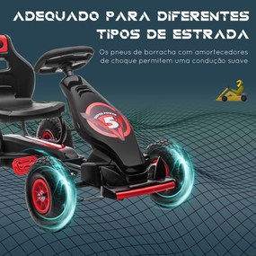 HOMCOM Kart a Pedais para Crianças 5-12 Anos Kart a Pedais Infantil com Assento Ajustável Pneus Insufláveis Amortecimento e Travão de Mão Carga Máx. 50kg 121x58x61cm Vermelho