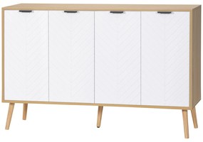 Aparador de Cozinha Moderno com Prateleiras Ajustáveis 2 Armários e Anti-Tombo 120x35x77,4 cm Branco e Madeira