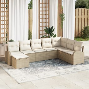 Conjunto de Sofá de Jardim de 8 Peças com Almofadas Bege em Rattan Sin