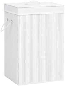 Cesto para roupa suja c/ 2 secções 72 L bambu branco