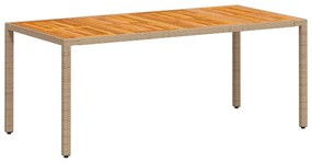 Mesa de jardim 190x90x75 cm vime PE e madeira de maciça bege