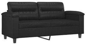 3 pcs conjunto de sofás com almofadões couro artificial preto