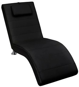 240709 vidaXL Chaise longue com almofada couro artificial preto