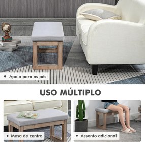 Pousa-pés para Sala de Estar, Banco Baixo Estofado em Linho Sintético com Estrutura de Madeira, Cinzento