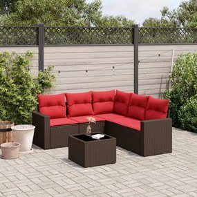vidaXL 6 pcs conjunto de sofás jardim c/ almofadões vime PE castanho