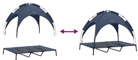 Cama Elevada para Cães com Toldo Removível Azul-marinho XL Aço