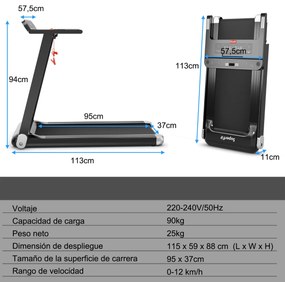 Passadeira Dobravel Fitness para Uso Doméstico Compacta  com 12 Programas Pré-definidos App Control LED Display Prata